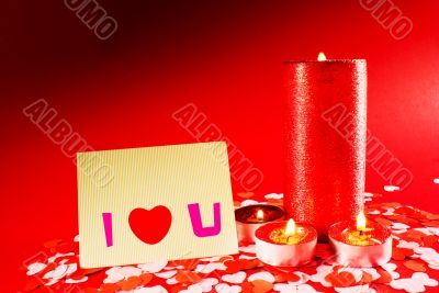 St. Valentine`s day greeting background with four burning candle