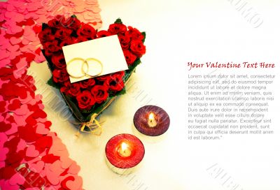Two rings and a blank card with two candles