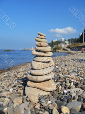 Balanced stones on the seashore
