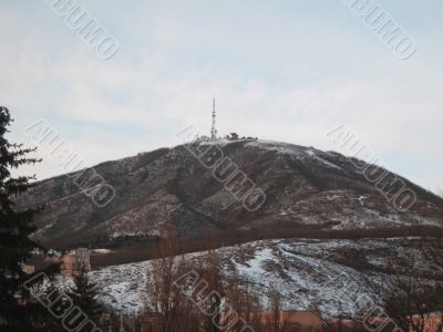 Mashuck mountain and winter landscape. Pyatigorsk panorama