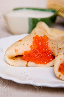 pancake with red caviar