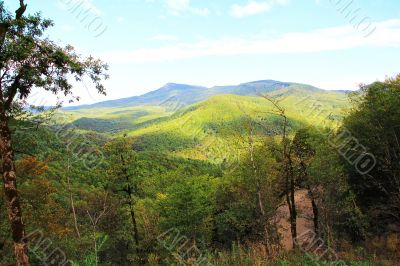 Summer landscape with Caucasus green mountains