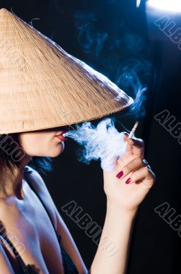 woman in the Vietnamese hat