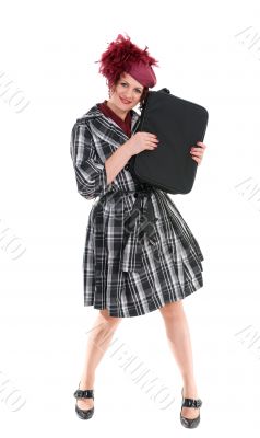 the woman is with a bag