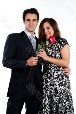 man gives a woman flowers