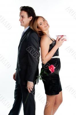man gives a woman flowers
