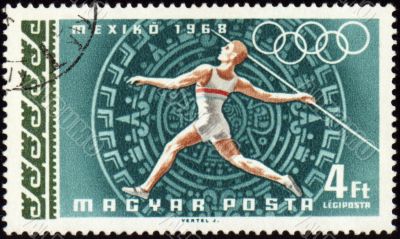 Javelin throwin on post stamp