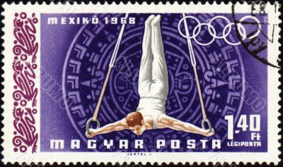 Gymnastics on post stamp