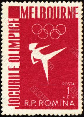 Female gymnast on post stamp
