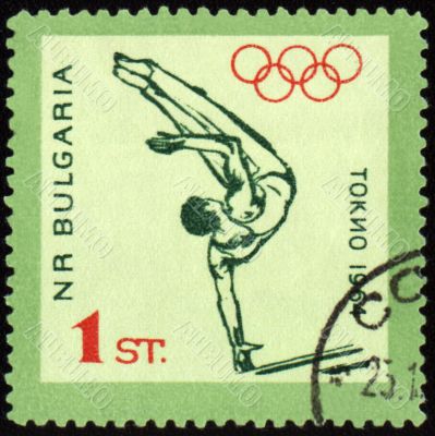 Gymnast on post stamp