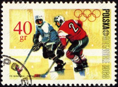 Ice hockey on post stamp