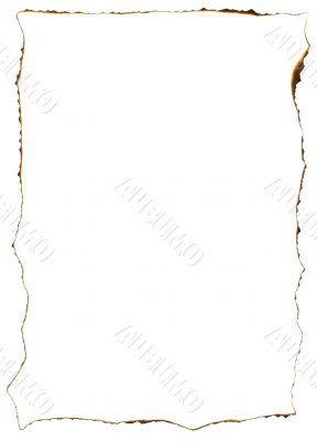 Frame of burnt edges on old paper sheet 