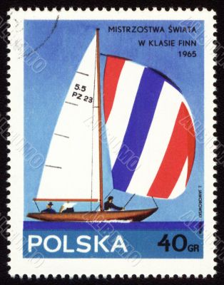 Yacht Finn on post stamp