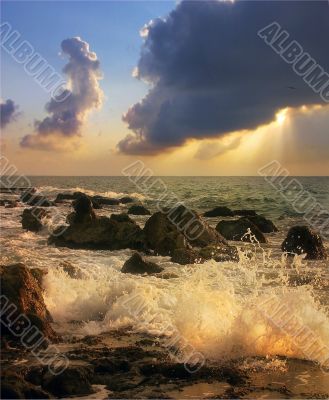 tidal bore at sunset