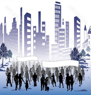 Crowd of people in city