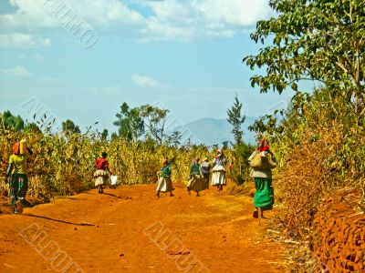 People coming back from a local market