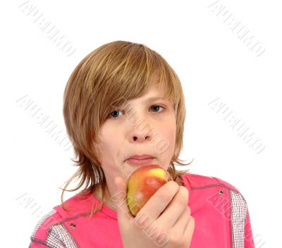 teenager with apple