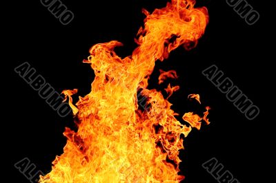 Red flame on the black background