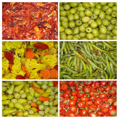 Collage of marinated vegetables