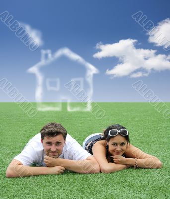 happy family with dream house  