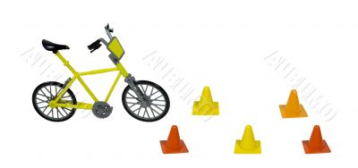 Yellow Bicycle and Traffic Cones