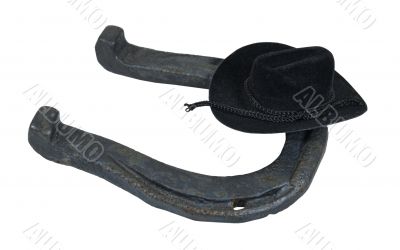 Black Cowboy Hat on a Horseshoe