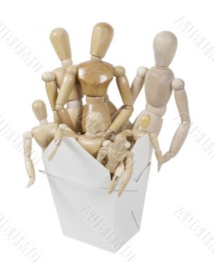 Human Wooden Art Models in a Take Out Box