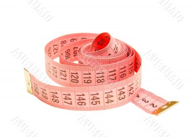 Curled pink measuring tape