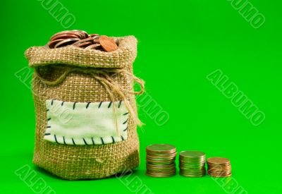 Sack and row of coins
