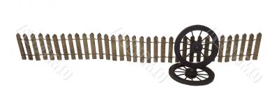 Dark Fence With Two Western Stagecoach Style Wheels