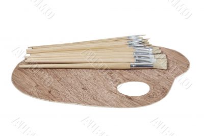 Wooden Palette and Paint Brushes
