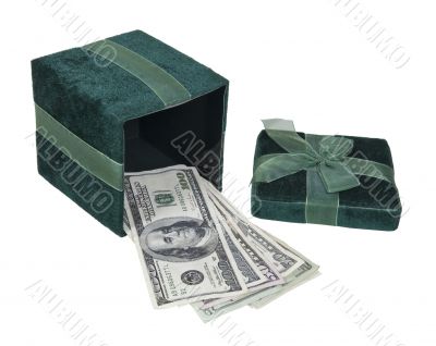 Money in a Green Gift Box
