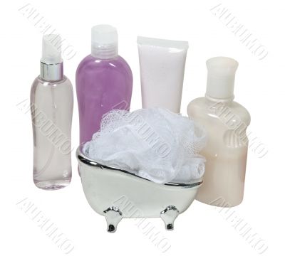 Lotion and Creams with a Scrubber in a Tub