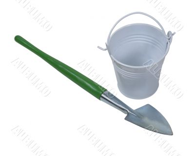 Shovel and White Metal Pail