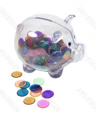 Piggy Bank Full of Colorful Chips