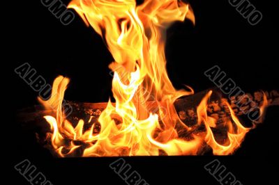 Red flame on the black background