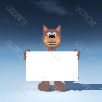 cat wih blank sign