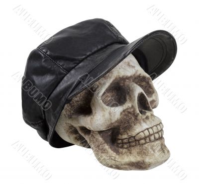 Skull in Leather Driving Cap