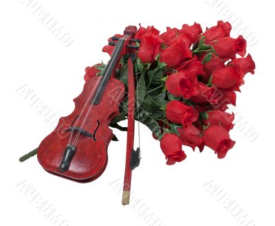 Violin on a Bouquet of Red Roses