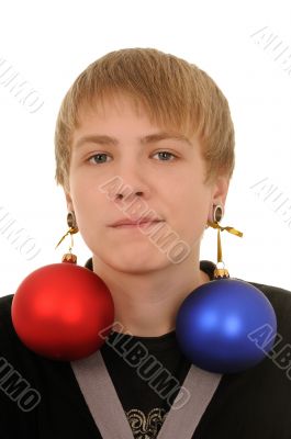 teenager with christmas decoration