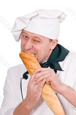 funny chef with loaf
