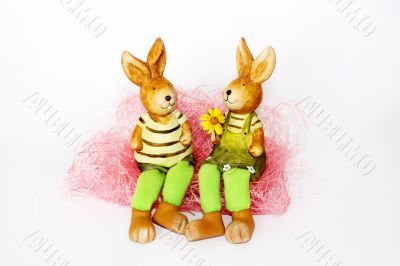 toy Easter rabbits in love