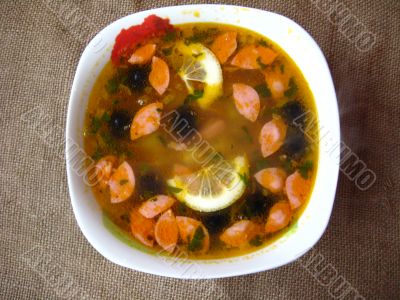 Plate with tasty soup