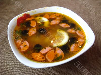 Plate with tasty soup