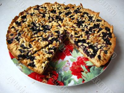 Fresh pie with bilberry on the plate