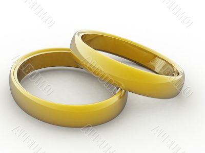 3D rendered image of a pair of golden wedding rings