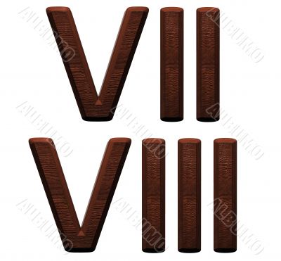 3d wooden roman numbers on white background.