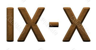 3d wooden roman numbers on white background.