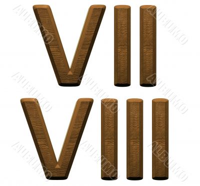 3d wooden roman numbers on white background.
