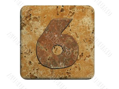 3d stone six  number , on a white isolated background. 